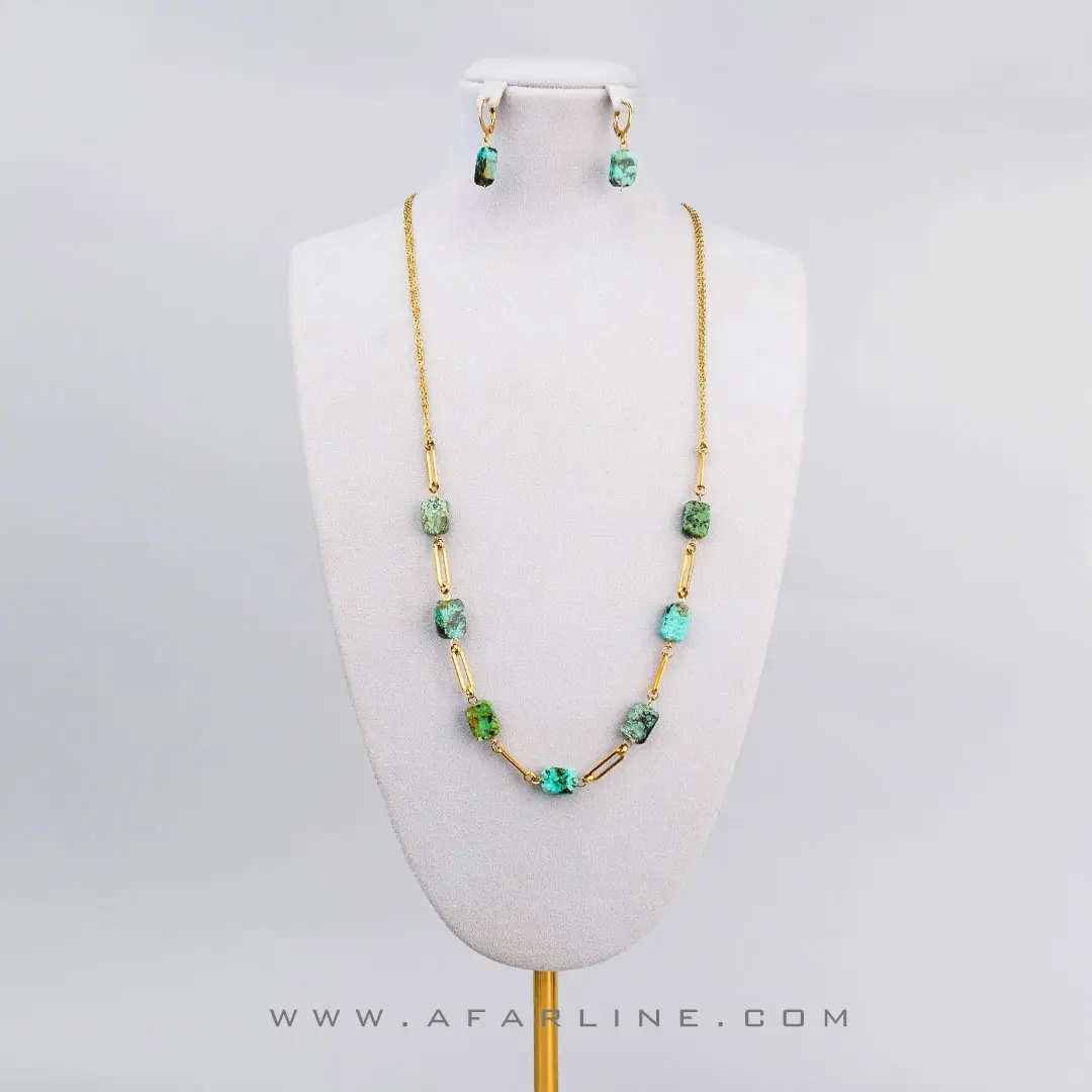 TURQUOISE-SET-2-10 ست زیورالات گنجینه کتیبه ساخته شده از سنگ فیروزه آفریقایی اصل و معدنی